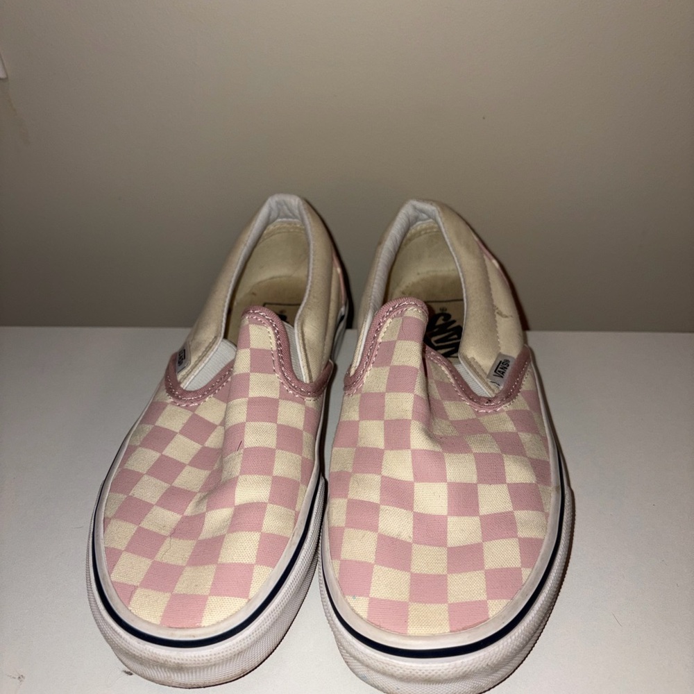 Vans Pink and Cream Checkered Slip-On Sneakers